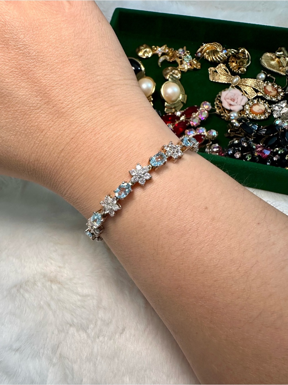 Vintage Sterling Silver 925 Blue and White Stone Bracelet